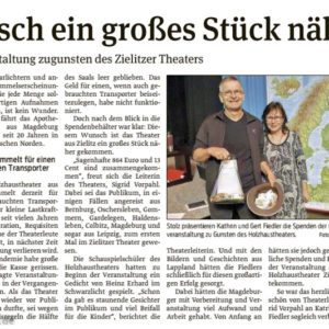 Artikel zur Benefizveranstaltung im Holzhaustheater Zielitz, Volksstimme 2022 02 25